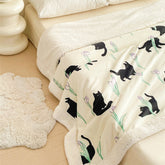 Black Cat and Iris Flower Printed Plush Blanket