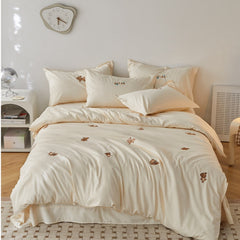 Minimalist Style Cartoon Puppy Embroidered Cotton Bedding Set