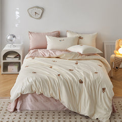 Minimalist Style Cartoon Puppy Embroidered Cotton Bedding Set