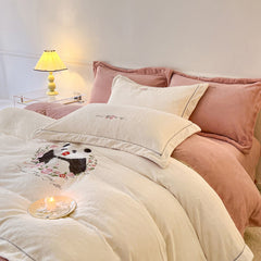 Panda and Floral Embroidered Bedding Set