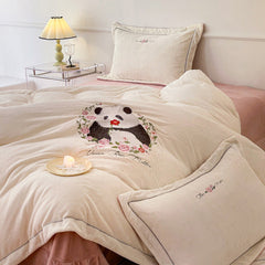 Panda and Floral Embroidered Bedding Set