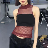 Hollow Out Turtleneck Knitted Vest Y2k Style Sleeveless Top