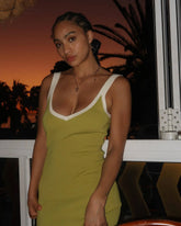 Knit Suspender Sleeveless Block Color Beach Vacation V-Neck Bodycon Maxi Dress