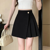 Korean New High Waist A-line Mini Pleated Spring Summer Fashion Buttons Irregular Woman Casual Skirt
