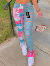 LW Sexy Mixed Print Ripped Jeans Mid-waist Patchwork Multi-color Holes Fashion Streetwears