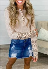 Lace Splicing Long Sleeve T Shirt