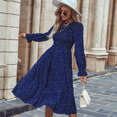 Casual Slim Midi Long Polka Dot Print Dress