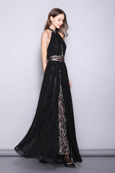 WomenRunway Designer Dresses Halter Sleeveless Embroidery Lace Open Back Fashion Long Party Prom Maxi Dresses