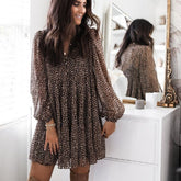 Casual V-neck Long Sleeve Button Mini Dress