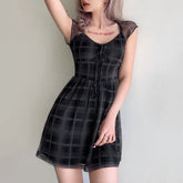 Lattice Pattern A-Line Short Sleeve For WomenClothes Summer Comfortable Lady Streetwear Mini Dress