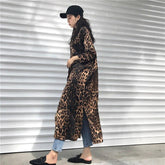 Leopard print shirt dress long sleeve causal loose split dress Fashion summer streetwear Button up korean dresses vestidso