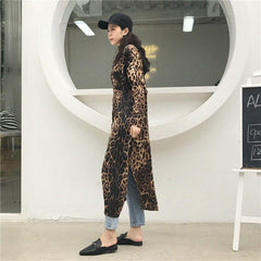 Leopard print shirt dress long sleeve causal loose split dress Fashion summer streetwear Button up korean dresses vestidso