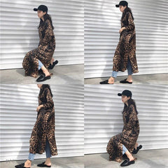 Leopard print shirt dress long sleeve causal loose split dress Fashion summer streetwear Button up korean dresses vestidso