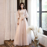 Long Sleeves Elegant O-neck Prom Dresses