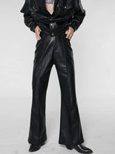 Spring Autumn Black Leather Flare High Waist Retro Bottom