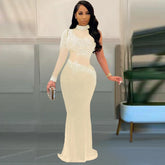 Mesh Rhinestone Elegant And Pretty Single Sleeve Maxi Party Gown Bodycon Womens Gown Dress