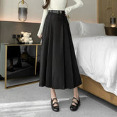 Midi Spring Summer High Waist A-line Pleated Korean Casual Long Suit Ladies Fashion Umbrella Skirt