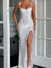 FashionSierra Sheer Mesh Maxi Dress White Spaghetti Strap Sleeveless Lace Dress