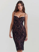 Lace Print Spaghetti Strap Midi Dress Sleeveless Backless Lace Dress