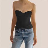See Through Mesh Strapless Bustier Off-shoulder Sleeveless Knit Cropped Cami Top