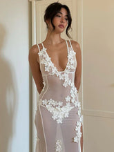 Mesh Sexy Long Dress Spaghetti Strap Sleeveless Backless Lace Dress