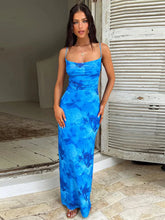 Spaghetti Strap Maxi Dress Sleeveless Backless Fashion Floral Dress