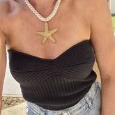 Strapless Basics Casual Short Knit Off-shoulder Sleeveless Backless Cami Top