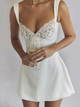 Stretchy Satin New White Zipper Backless Short Tank Lace Dress