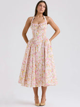 Vintage Halter Sleeveless Backless A-line Floral Dress