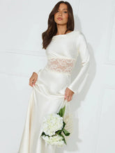 Fashion Long Sleeve Backless Sheer Lace Patchwork Sexy Lace-up Lace Dress