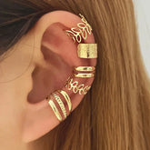 Vintage Gold Color Leaves Non-Piercing Fake Cartilage Clip Creative Trend Jewelry Earring
