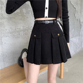 New Autumn Winter Corduroy Womens Vintage Buttons High Wasit A-line Mini Pleated Korean Woman Short Skirt