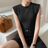 Summer Sleeveless T-shirt Round Collar Solid Color Tank Top