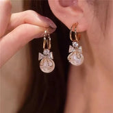 New Contracted Round Pearl Sweet Flower Zircon Geometric Girl Party Jewelry Earring