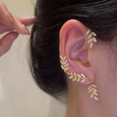Crystal Leaves Ear Fashion Gold Cubic Zirconia Clip Jewelry Earring