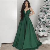 New Style Satin Deep V-neck Prom Dresses
