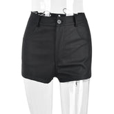 Hollow Out Lace-up Pu Matte Personality Shorts