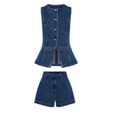 Summer Foreign Trade WomenAliExpress Back Vest Shorts Denim Slim Fit Two-Piece Set Suit
