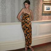 V-Neck Velvet Pleated Beaded Tassel Printed Dress