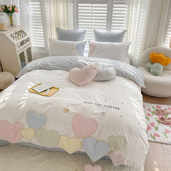 Sweet Love Heart Embroidery Bedding Set
