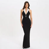 Halter Neck Lapel V-Neck Slim Backless Dress