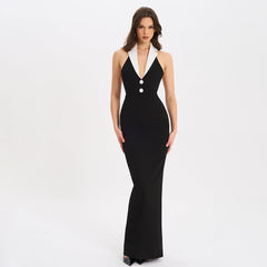Halter Neck Lapel V-Neck Slim Backless Dress