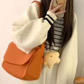 Japanese Pure Color Canvas Shoulder/Crossbody Bag with Pendant