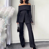 Foreign Trade Women���s Suit Set Autumn Fashion Off-The-Shoulder Long Pants Two-Piece Suit