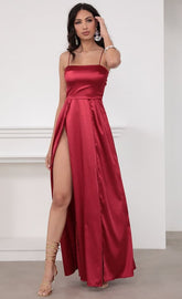 Solid Color Halter-Back Slit Long Dress