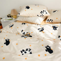 Funny Cat and Orange Print Bedding Set