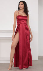 Solid Color Halter-Back Slit Long Dress