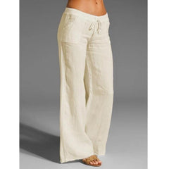 Summer Linen Wide Leg Yoga Pants Elastic Waist Drawstring Pants