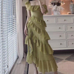 RUFFLED MAXI DRESS IN PINK