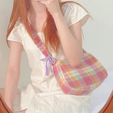 Lavender Daisy and Checkered Print Shoulder Bag